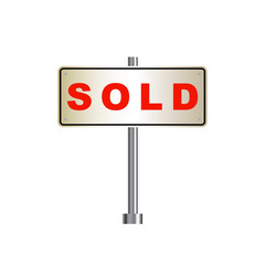 Sold house sign, real estate icon, isolated on white background, vector illustration.