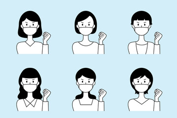マスクをした怒った表情の女性のベクターイラストセット