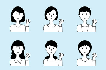 怒った表情の女性のベクターイラストセット