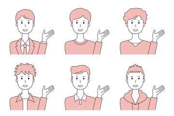 手を挙げて説明する男性のベクターイラストセット