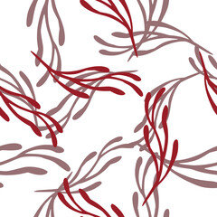 Isolated seamless pattern with purple and red colored branches random print. White background.