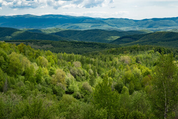 Transcarpathia countryside scenic view. Hills landscape or mountains.