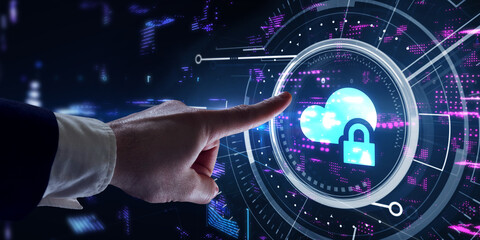 Cyber security data protection business technology privacy concept. Young businessman  select the...