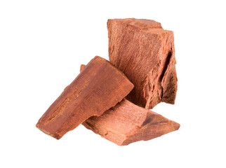 Sandalwood Wood Pieces Isolated on White Background.