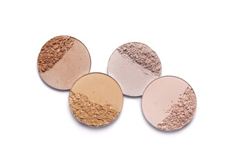 Collection of makeup powder isolated on white 