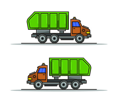 Cartoon illustrated garbage truck