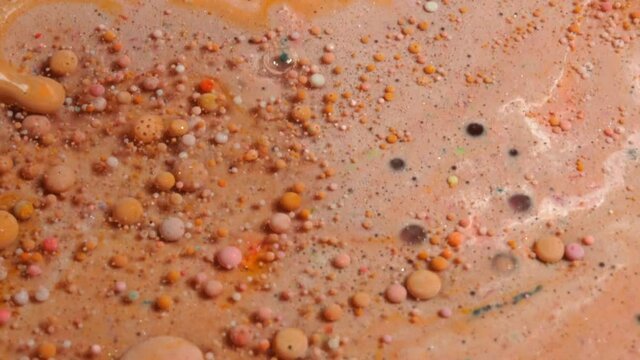 Acrylic paint macro abstract art Orange Blue Red Silver colors macro photography stars space galaxy bubbles