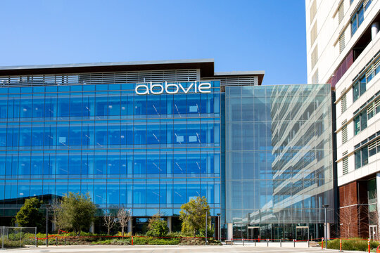 South San Francisco, CA, USA - February 24, 2021: Closeup of AbbVie building corporate office, an American biopharmaceutical company with its headquarters in Lake Bluff, Illinois, USA