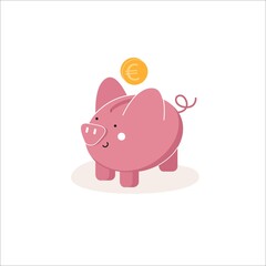 Piggy bank with a coin. Savings or savings icon, investment. Piggy bank icon isolated on background. Volumetric image