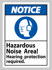 Notice Sign Hazardous Noise Area, Hearing Protection Required