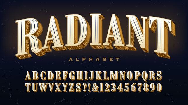 Radiant alphabet; a traditional serif capitals font with extravagant linear detailing in each letter.