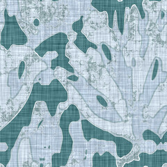 Aegean teal mottled seaweed linen texture background. Summer coastal living style 2 tone fabric effect. Sea green wash distressed grunge material. Decorative kelp motif textile seamless pattern 
