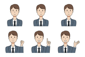 様々な表情をする男性のベクターイラストセット