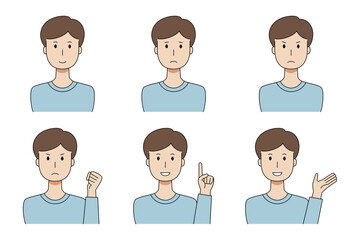 様々な表情をする男性のベクターイラストセット