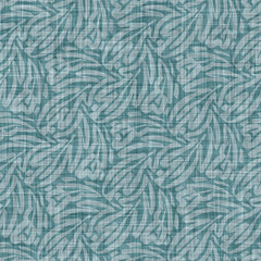 Aegean teal mottled flower linen texture background. Summer coastal living style 2 tone fabric effect. Sea green wash distressed grunge material. Decorative floral motif textile seamless pattern 