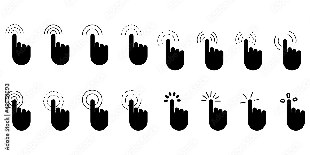 Poster hand cursor set. hand click icon. click here web button sign. vector mouse pointer symbol. stock ima