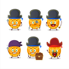 Cartoon character of orange easter egg with various pirates emoticons