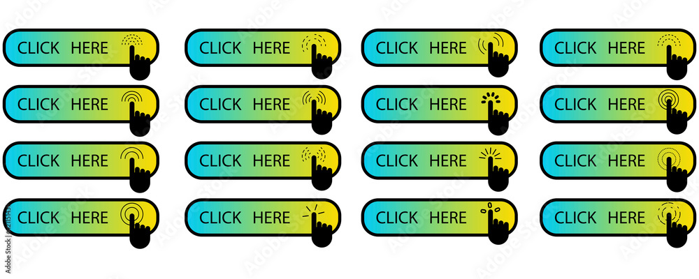 Poster banner with click here for web design. hand pointer icon. website design concept. stock image. eps 1