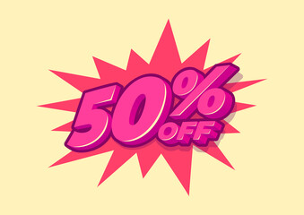 50% off sale tag. Sale of special offers. Discount with the price is 50%.