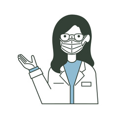 マスクをして案内する白衣の女性