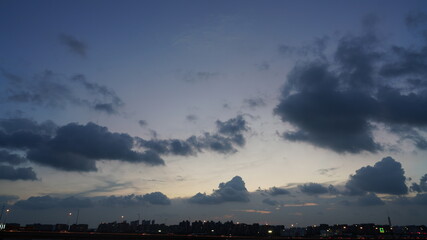 The beautiful sky view with the colorful clouds in the sky just after the sunset