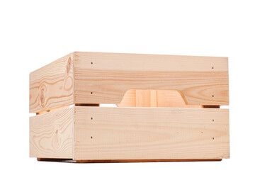 small wooden crate isolated on white background.
