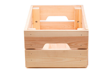 small wooden crate isolated on white background. side view.