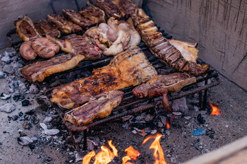 bricklayer construction worker grilled meat on Friday street