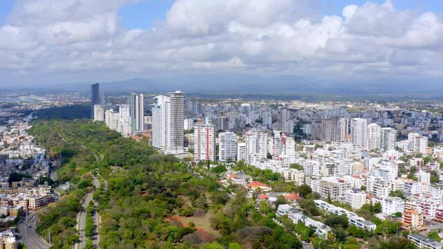 Aerial shot in the anacaona avenue, with a view of the buildings that are in the great santo domingo