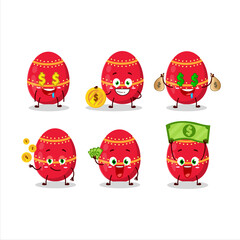 Red easter egg cartoon character with cute emoticon bring money
