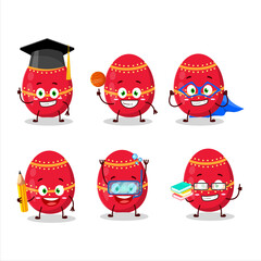School student of red easter egg cartoon character with various expressions