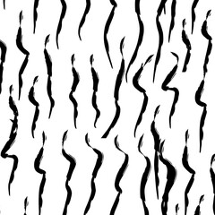 Black paint brush strokes vector seamless pattern. Hand drawn curved and wavy lines with grunge circles. brush scribbles decorative texture. Messy doodles, bold curvy lines illustration.