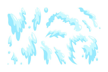 Fototapeta na wymiar Water drops and splashes set. Dripping water in cartoon style. Vector illustration isolated in white background