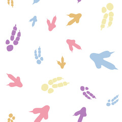 Dinosaur footprint tracks. Minimal color seamless pattern. Background with paw, claw predator. Dinosaur footprint seamless pattern perfect for textile, wrap and wallpaper and design.