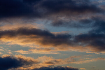 Dark blue clouds. Sky, sunset. Beautiful natural background.