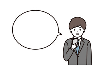 スマートフォンを操作するスーツ姿の若い男性 吹き出し