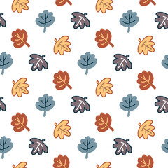 Seamless Pattern of Hand Drawn Leaf Design on White Background