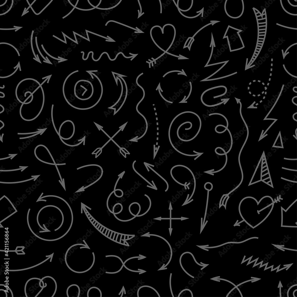 Aufkleber Different simple arrows dark seamless pattern