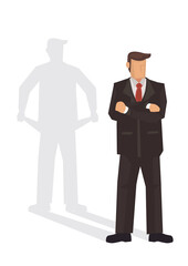 Businessman with a shadow of no money. Concept of corporate arrogant liar.