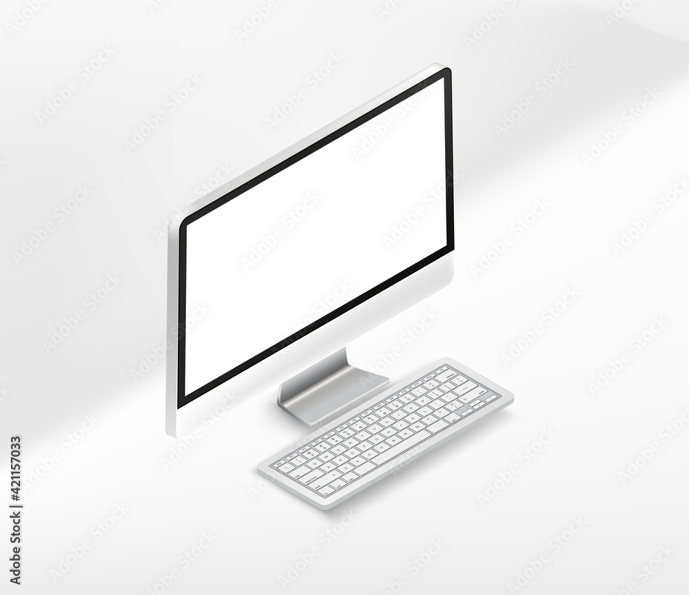 Poster Modern personal computer with keyboard. Isometric 3d illustration isolated on white background