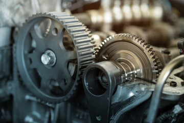 Gear inside an car engine. Mechanic part of gear in an engine.