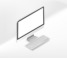Modern personal computer with keyboard. Isometric 3d illustration isolated on white background