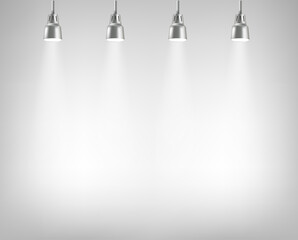 Photorealistic illuminated stage with projectors. Presentation vector layout