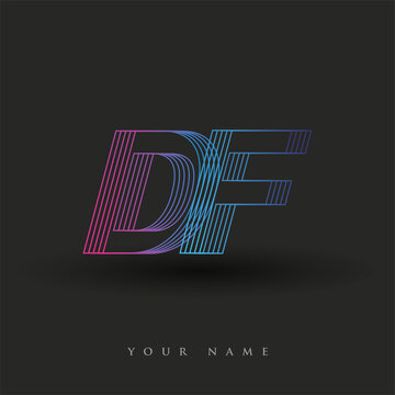 initial letter logo DF colored blue and magenta with striped composition, Vector logo design template elements for your business or company identity.