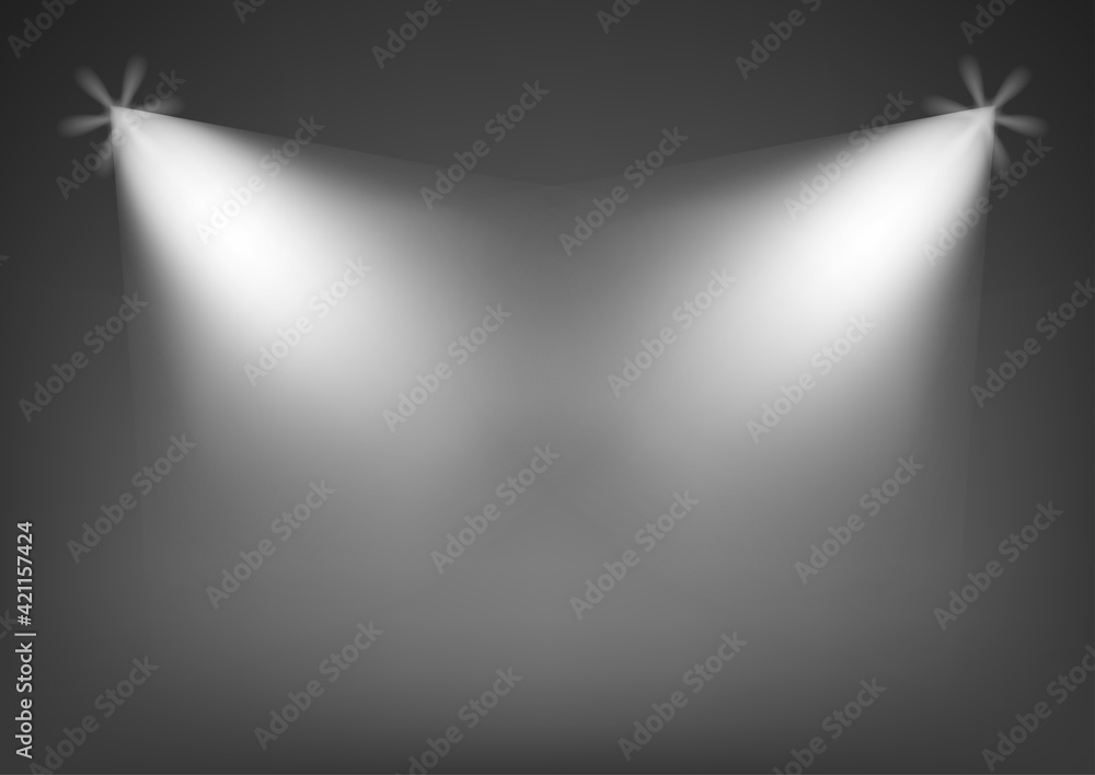 Poster illuminated empty stage with bright lights