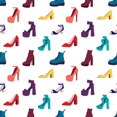 Fototapeta na wymiar Seamless pattern with women's shoes.Fashion High-heeled Shoes, Boots, Sandals. Flat vector illustration