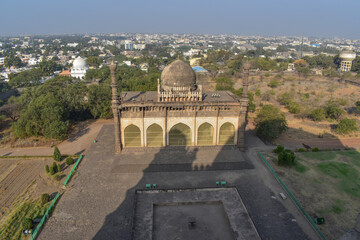 Aerial view of Gol Gumbaz of Adil Shah, Sultan of Bijapur.The tomb, located in Bijapur (Vijayapura), Karnataka in India. © deep