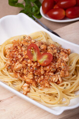 Spaghetti with Tomato Sauce in White Cups