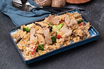 Japanese Sauce Fried Rice with Shiitake Mushroom and Broccoli