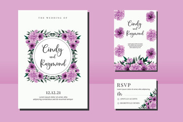 Wedding invitation frame set, floral watercolor hand drawn Geranium Flower design Invitation Card Template